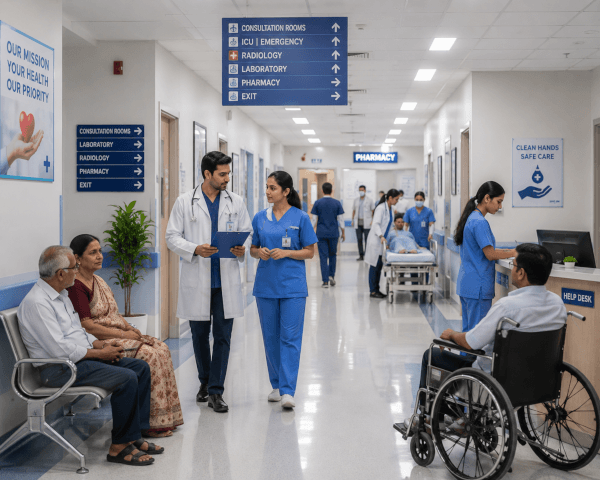 Modern hospital corridor